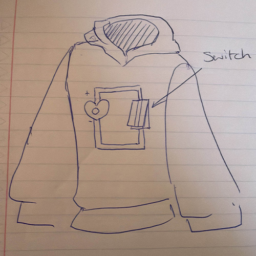 A series circuit could work with the switch being soft material that can be pressed down by a warm embrace! Completing the circuit.