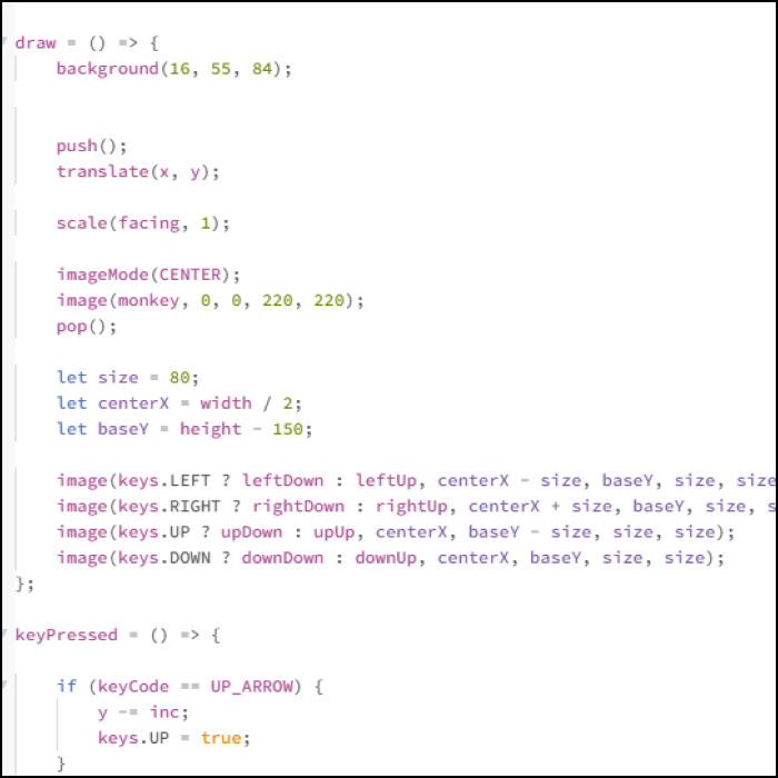 Here is the code snippet of the key ups and downs and the character.