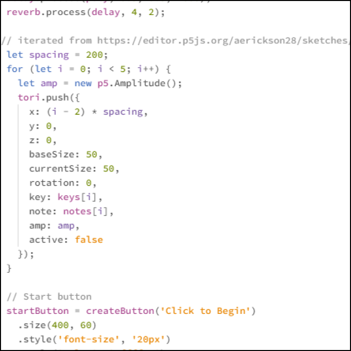 Code snippet for the tori iterated from https://editor.p5js.org/aerickson28/sketches