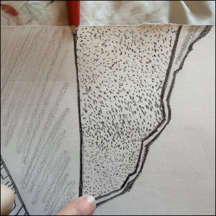 Each section was connected by there outlines that I drew right beside the ground lines so when they were connected by my finger, it would trigger the button.